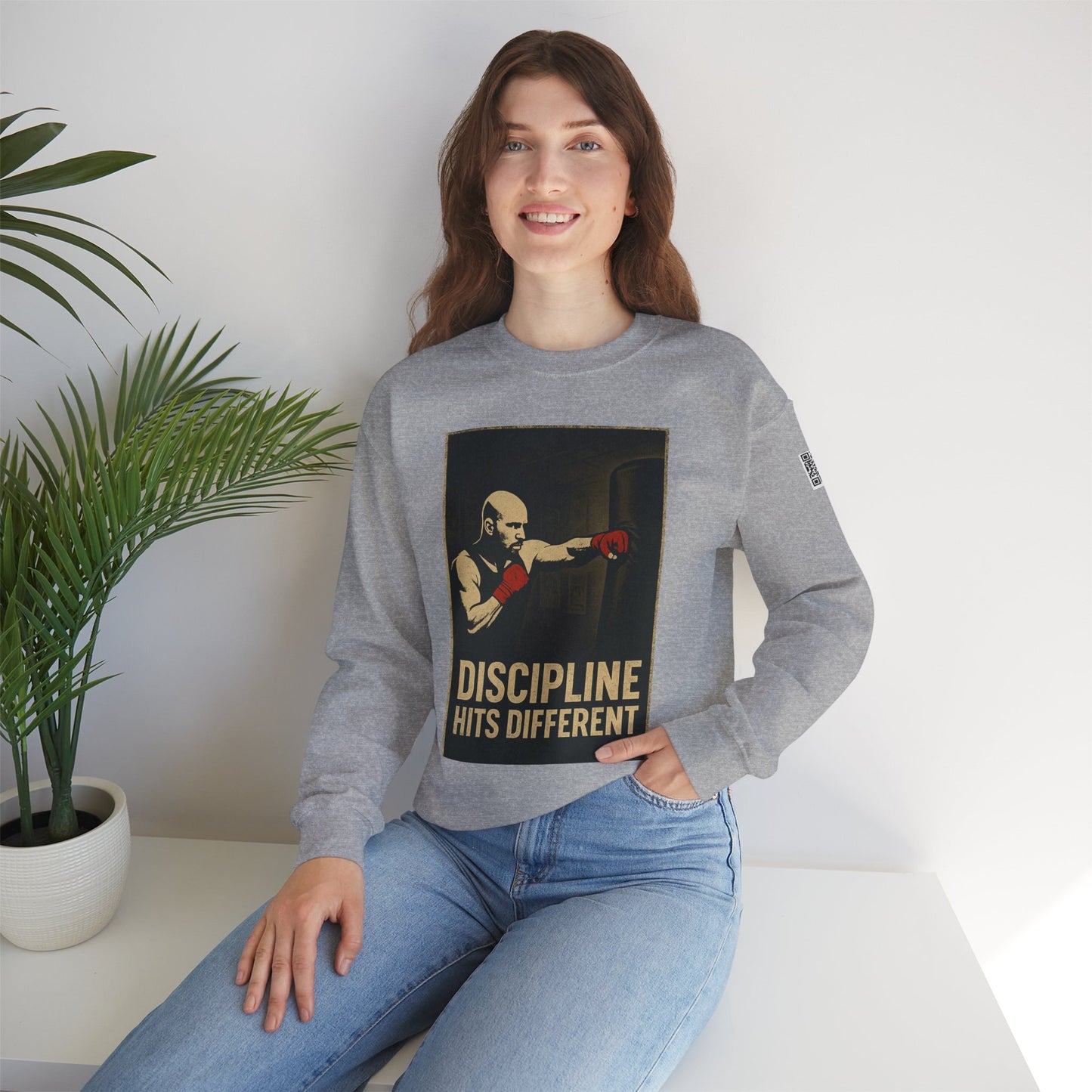 Motivational Sweatshirt - Discipline Hits Different - Unisex Crewneck - Fitness Gift - Workout Apparel - Casual Sport Style - Gym Wear