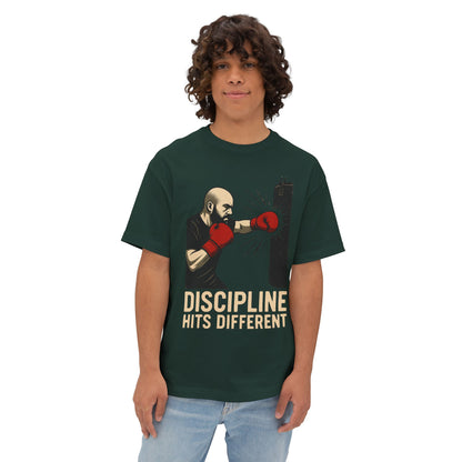 Discipline Hits Different with a Left Jab and Gloves - Spirit Unisex Oversized Tee, Motivational Fitness Shirt, Boxing Apparel, Gym T-Shirt, Gift for Gym Lovers
