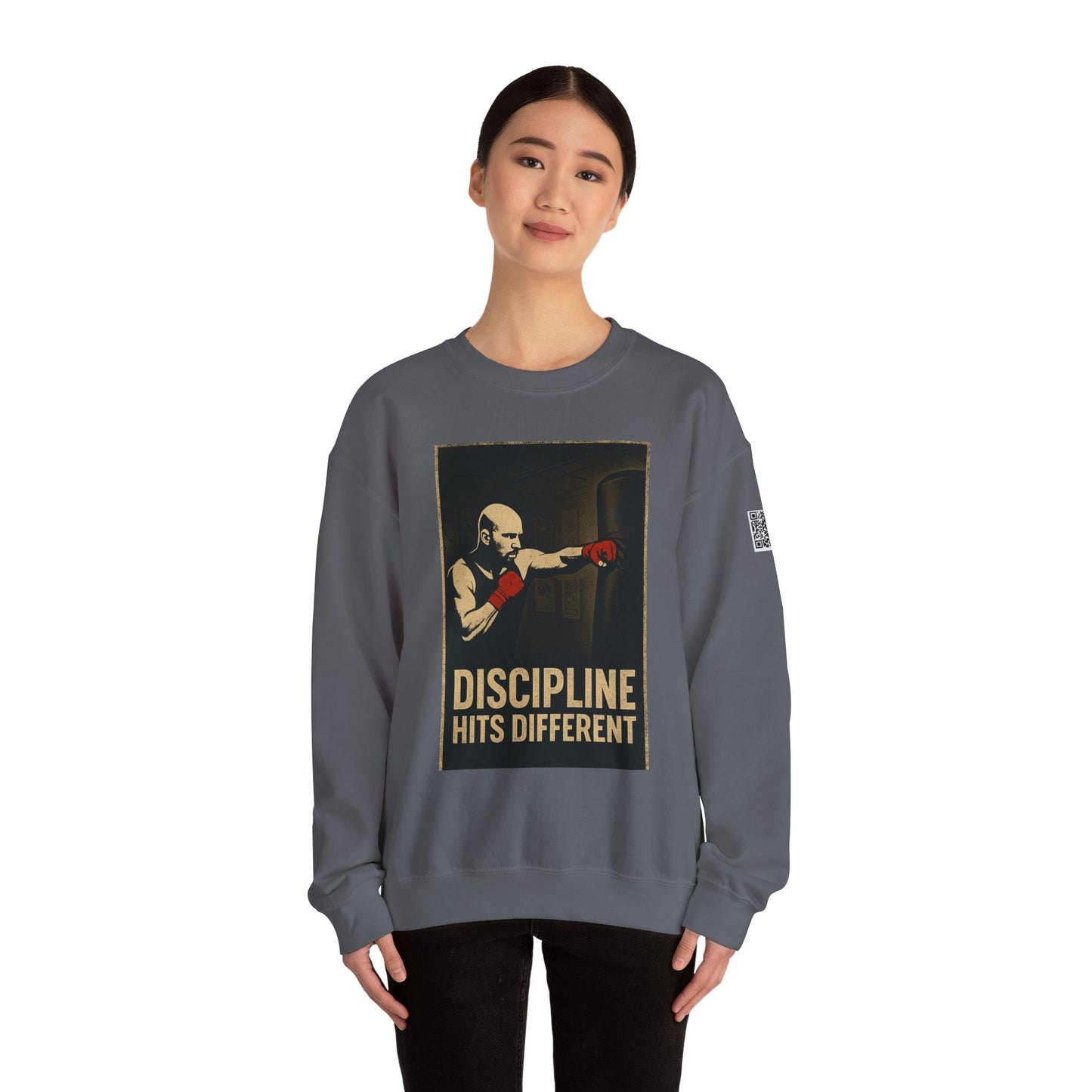 Motivational Sweatshirt - Discipline Hits Different - Unisex Crewneck - Fitness Gift - Workout Apparel - Casual Sport Style - Gym Wear