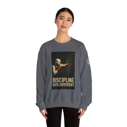 Motivational Sweatshirt - Discipline Hits Different - Unisex Crewneck - Fitness Gift - Workout Apparel - Casual Sport Style - Gym Wear