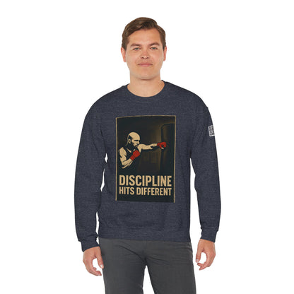 Motivational Sweatshirt - Discipline Hits Different - Unisex Crewneck - Fitness Gift - Workout Apparel - Casual Sport Style - Gym Wear
