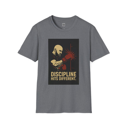 Motivational Unisex Softstyle T-Shirt - 'Discipline Hits Different' - with a Right Hook