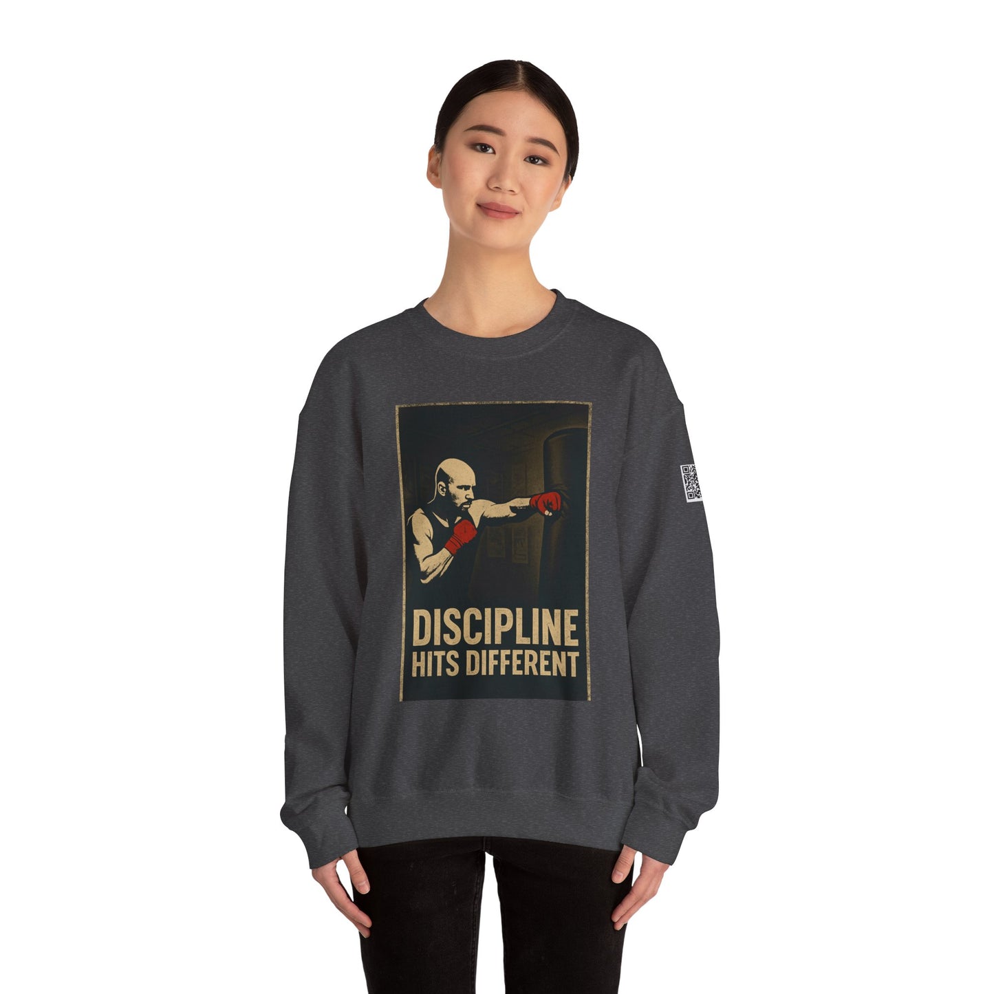 Motivational Sweatshirt - Discipline Hits Different - Unisex Crewneck - Fitness Gift - Workout Apparel - Casual Sport Style - Gym Wear
