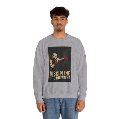 Motivational Sweatshirt - Discipline Hits Different - Unisex Crewneck - Fitness Gift - Workout Apparel - Casual Sport Style - Gym Wear