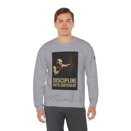 Motivational Sweatshirt - Discipline Hits Different - Unisex Crewneck - Fitness Gift - Workout Apparel - Casual Sport Style - Gym Wear