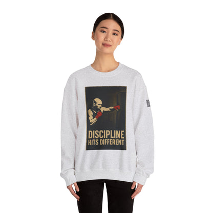 Motivational Sweatshirt - Discipline Hits Different - Unisex Crewneck - Fitness Gift - Workout Apparel - Casual Sport Style - Gym Wear