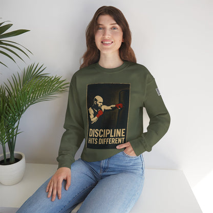 Motivational Sweatshirt - Discipline Hits Different - Unisex Crewneck - Fitness Gift - Workout Apparel - Casual Sport Style - Gym Wear