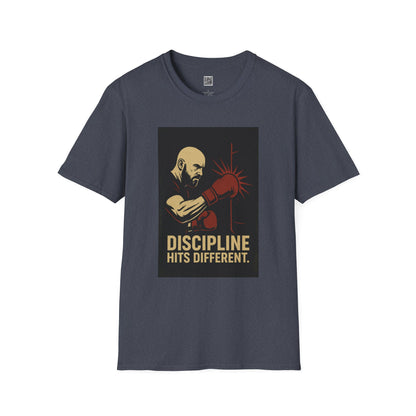 Motivational Unisex Softstyle T-Shirt - 'Discipline Hits Different' - with a Right Hook