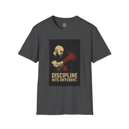 Motivational Unisex Softstyle T-Shirt - 'Discipline Hits Different' - with a Right Hook