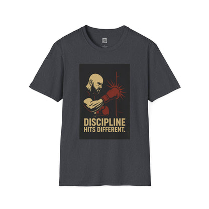 Motivational Unisex Softstyle T-Shirt - 'Discipline Hits Different' - with a Right Hook
