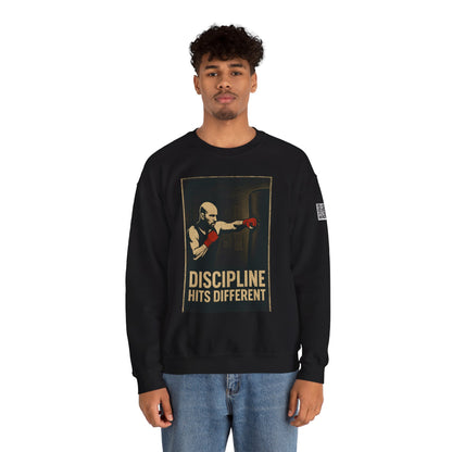 Motivational Sweatshirt - Discipline Hits Different - Unisex Crewneck - Fitness Gift - Workout Apparel - Casual Sport Style - Gym Wear