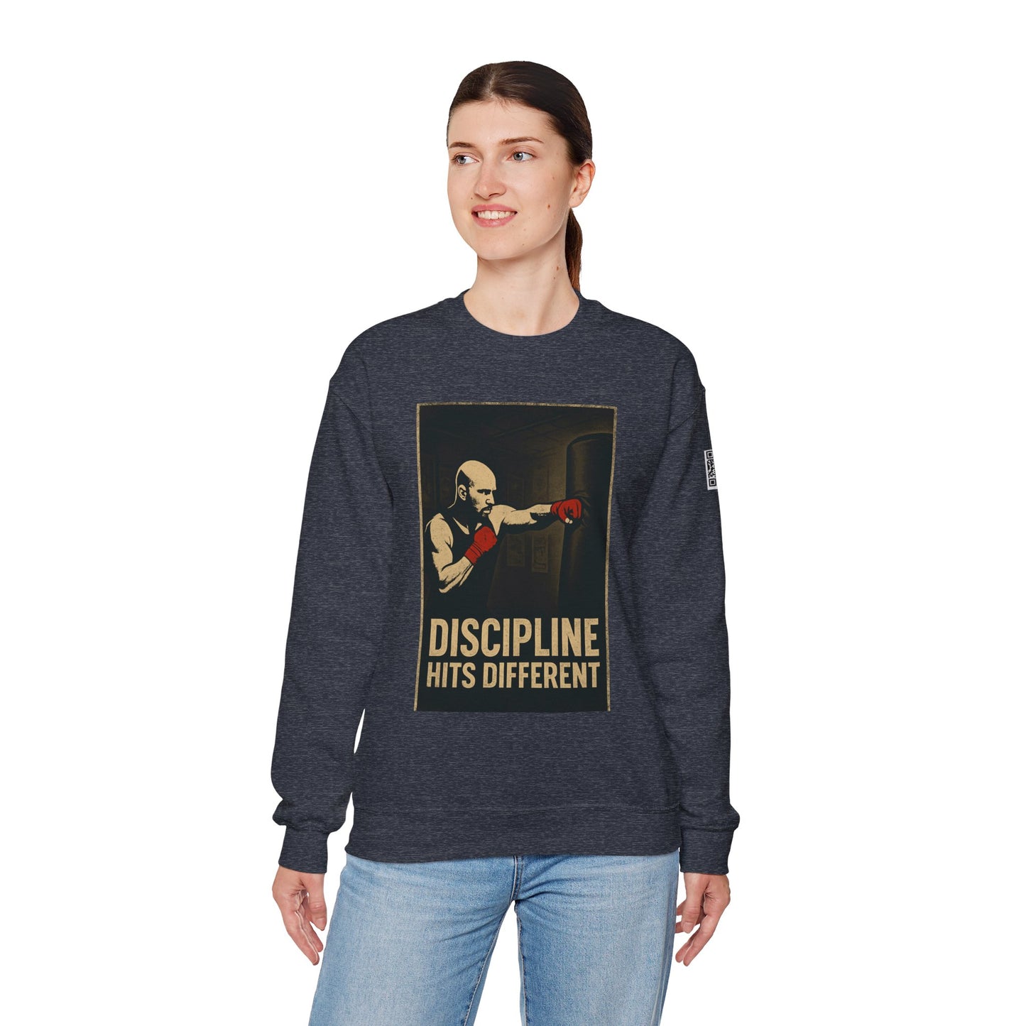 Motivational Sweatshirt - Discipline Hits Different - Unisex Crewneck - Fitness Gift - Workout Apparel - Casual Sport Style - Gym Wear