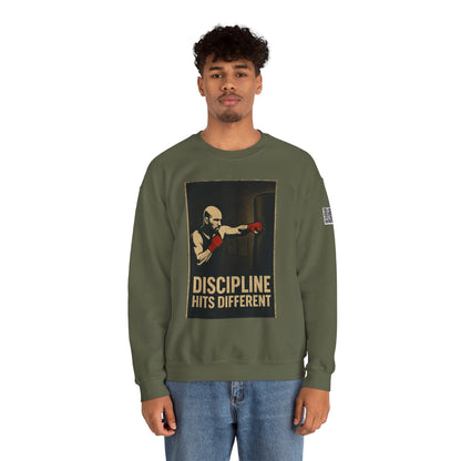 Motivational Sweatshirt - Discipline Hits Different - Unisex Crewneck - Fitness Gift - Workout Apparel - Casual Sport Style - Gym Wear