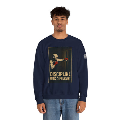 Motivational Sweatshirt - Discipline Hits Different - Unisex Crewneck - Fitness Gift - Workout Apparel - Casual Sport Style - Gym Wear
