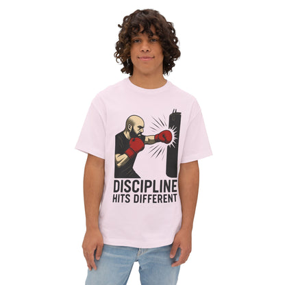 Discipline Hits Different with a Left Jab and Gloves - Spirit Unisex Oversized Tee, Motivational Fitness Shirt, Boxing Apparel, Gym T-Shirt, Gift for Gym Lovers