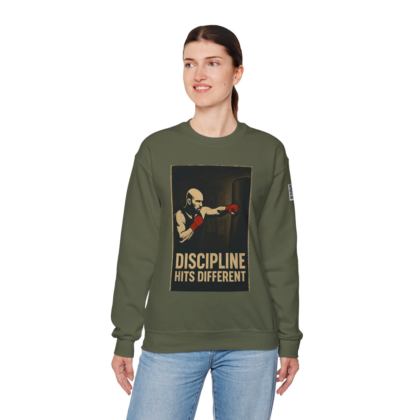 Motivational Sweatshirt - Discipline Hits Different - Unisex Crewneck - Fitness Gift - Workout Apparel - Casual Sport Style - Gym Wear