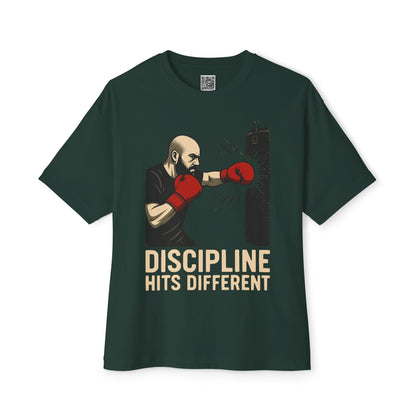 Discipline Hits Different with a Left Jab and Gloves - Spirit Unisex Oversized Tee, Motivational Fitness Shirt, Boxing Apparel, Gym T-Shirt, Gift for Gym Lovers
