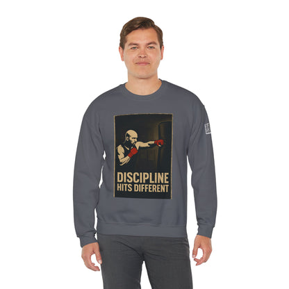 Motivational Sweatshirt - Discipline Hits Different - Unisex Crewneck - Fitness Gift - Workout Apparel - Casual Sport Style - Gym Wear