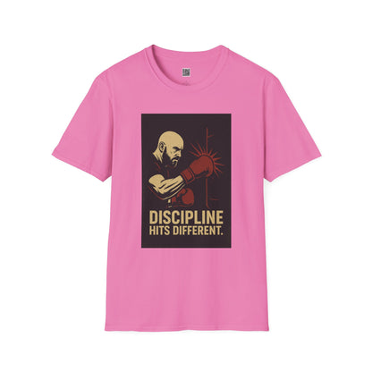 Motivational Unisex Softstyle T-Shirt - 'Discipline Hits Different' - with a Right Hook
