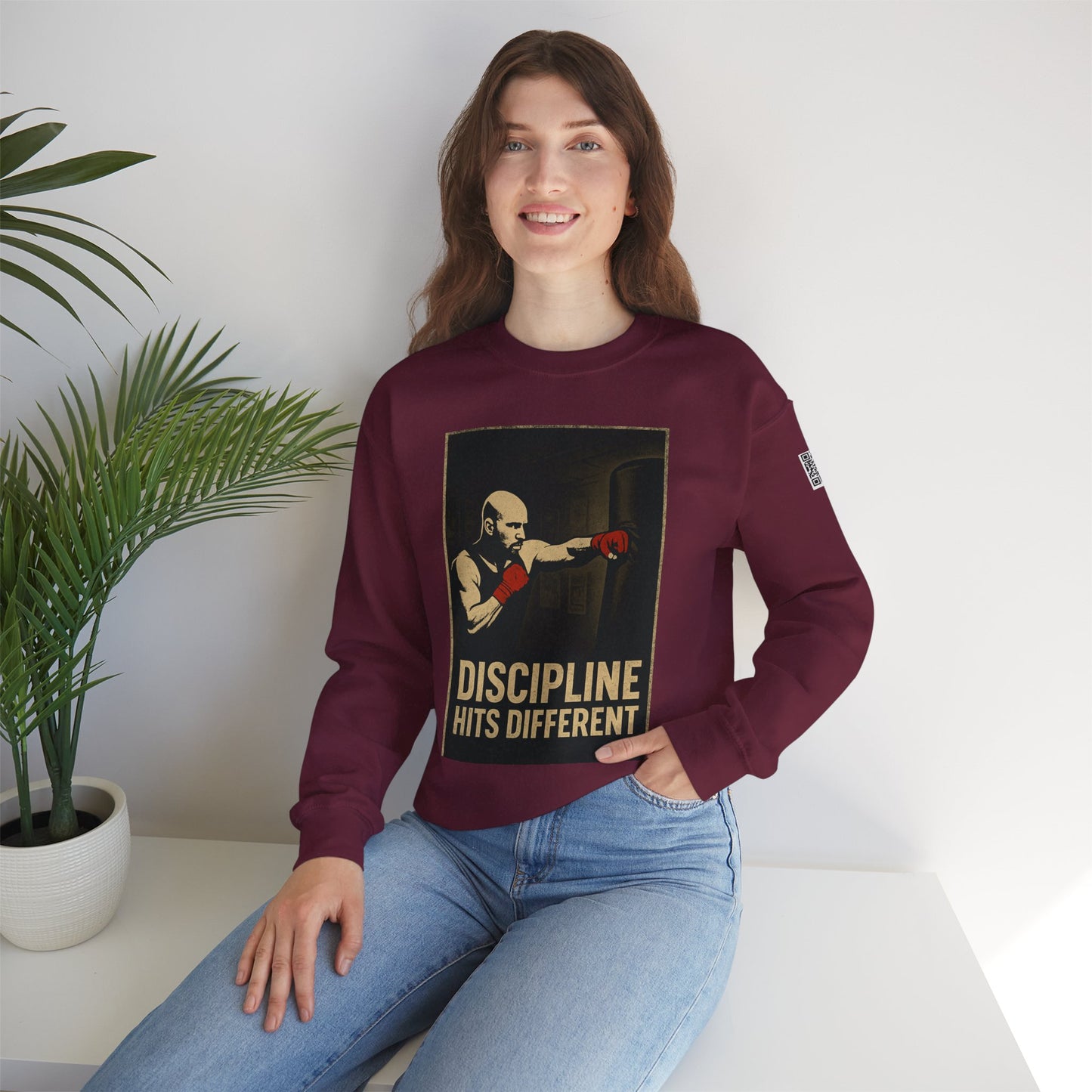 Motivational Sweatshirt - Discipline Hits Different - Unisex Crewneck - Fitness Gift - Workout Apparel - Casual Sport Style - Gym Wear