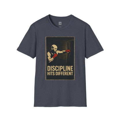Motivational Unisex Softstyle T-Shirt - 'Discipline Hits Different' - with a Jab
