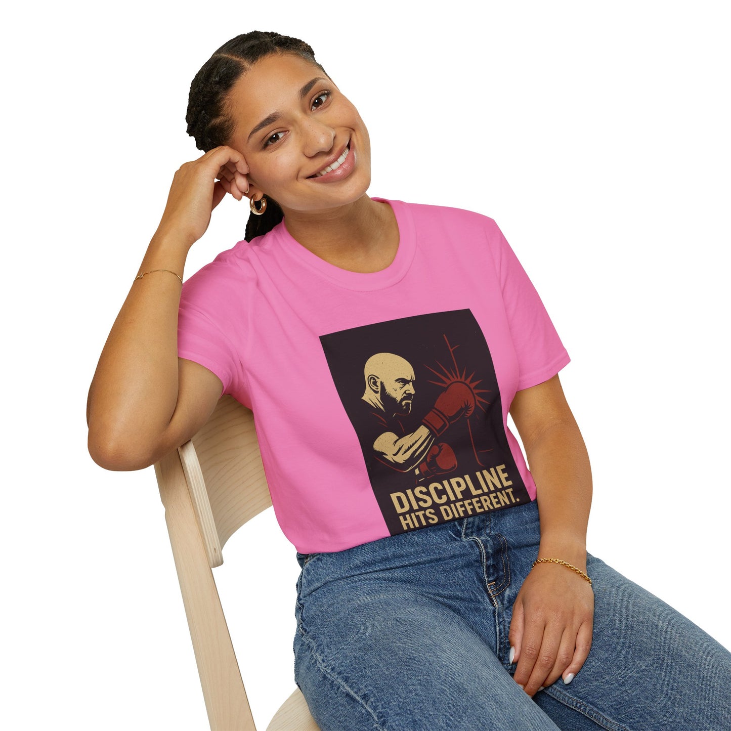 Motivational Unisex Softstyle T-Shirt - 'Discipline Hits Different' - with a Right Hook