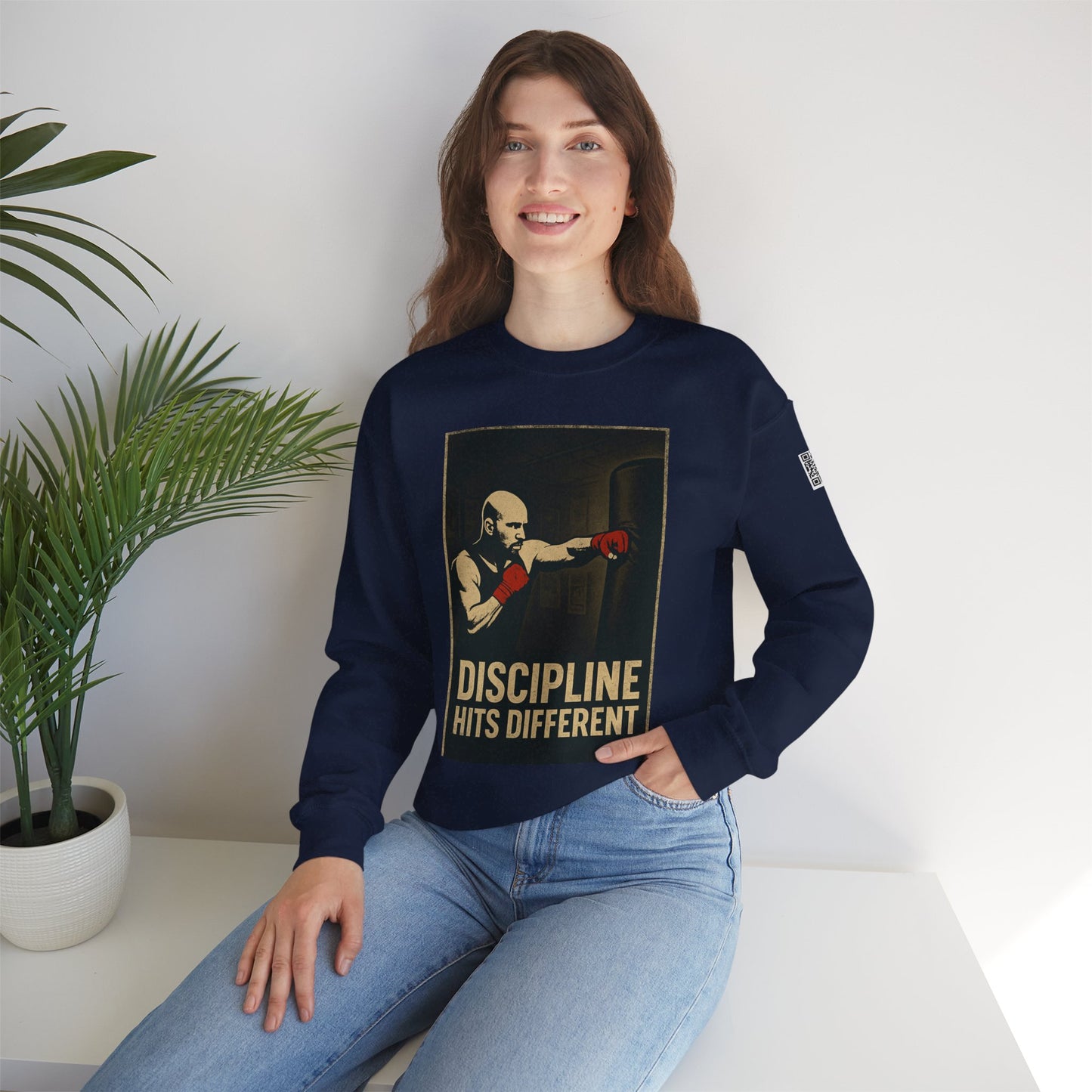 Motivational Sweatshirt - Discipline Hits Different - Unisex Crewneck - Fitness Gift - Workout Apparel - Casual Sport Style - Gym Wear