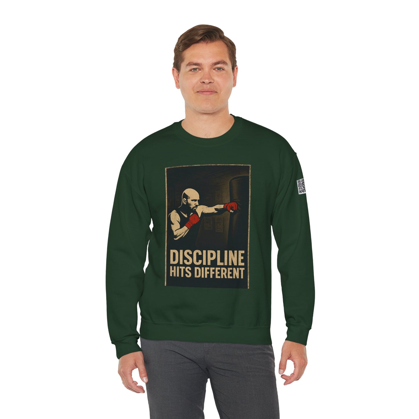 Motivational Sweatshirt - Discipline Hits Different - Unisex Crewneck - Fitness Gift - Workout Apparel - Casual Sport Style - Gym Wear