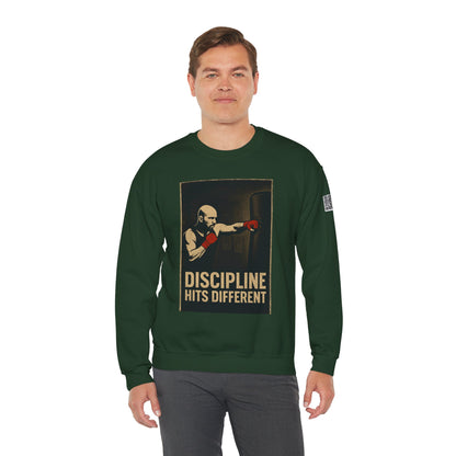 Motivational Sweatshirt - Discipline Hits Different - Unisex Crewneck - Fitness Gift - Workout Apparel - Casual Sport Style - Gym Wear