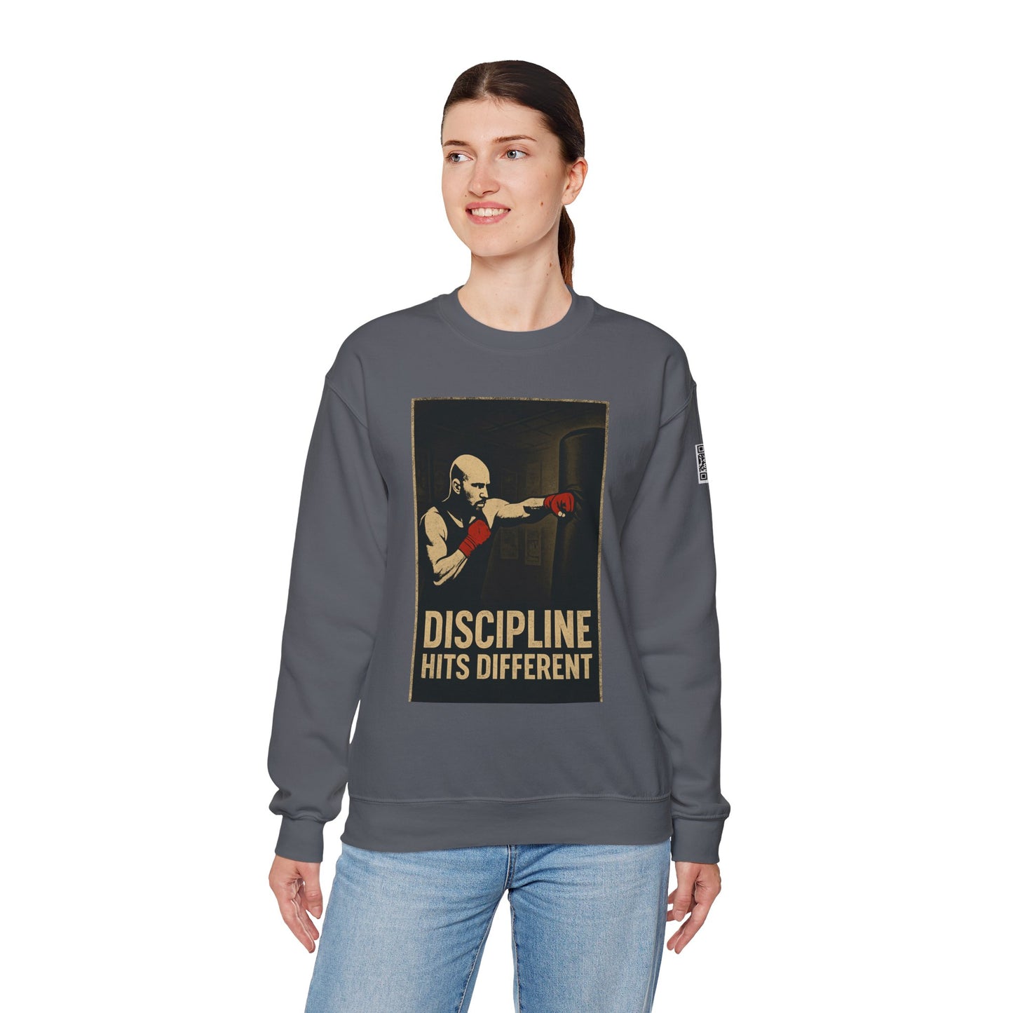 Motivational Sweatshirt - Discipline Hits Different - Unisex Crewneck - Fitness Gift - Workout Apparel - Casual Sport Style - Gym Wear
