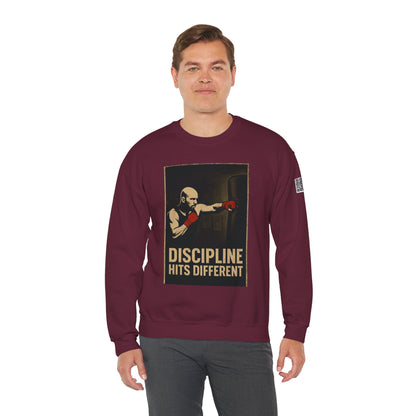 Motivational Sweatshirt - Discipline Hits Different - Unisex Crewneck - Fitness Gift - Workout Apparel - Casual Sport Style - Gym Wear