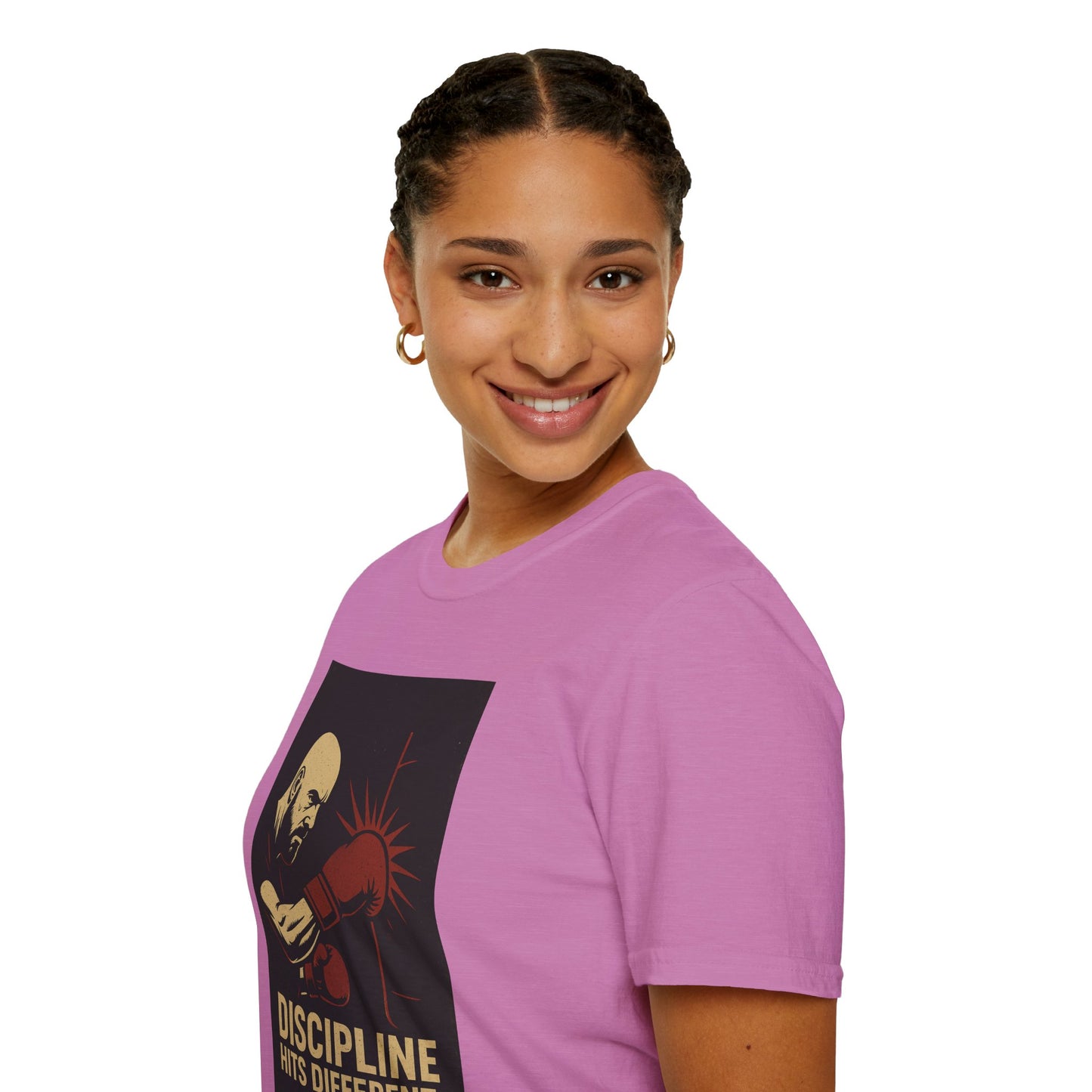 Motivational Unisex Softstyle T-Shirt - 'Discipline Hits Different' - with a Right Hook
