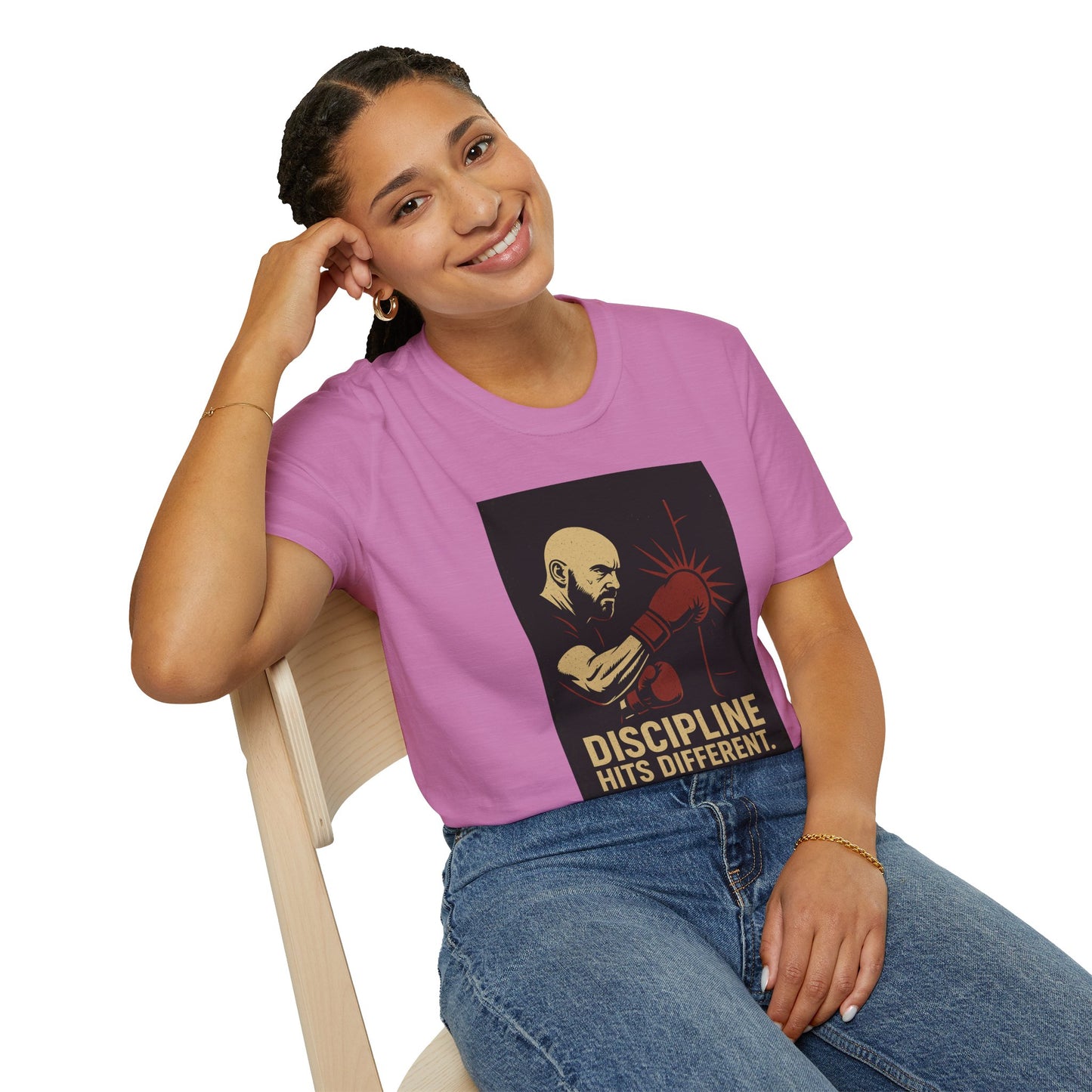 Motivational Unisex Softstyle T-Shirt - 'Discipline Hits Different' - with a Right Hook