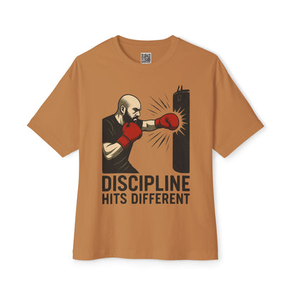 Discipline Hits Different with a Left Jab and Gloves - Spirit Unisex Oversized Tee, Motivational Fitness Shirt, Boxing Apparel, Gym T-Shirt, Gift for Gym Lovers