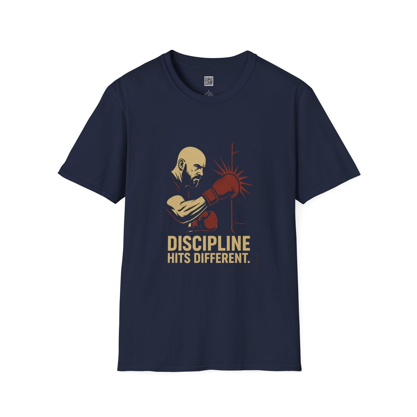 Motivational Unisex Softstyle T-Shirt - 'Discipline Hits Different' - with a Right Hook