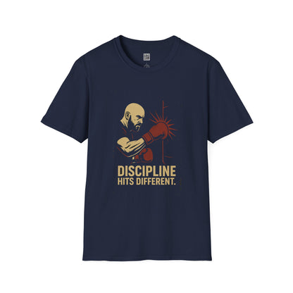 Motivational Unisex Softstyle T-Shirt - 'Discipline Hits Different' - with a Right Hook