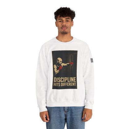 Motivational Sweatshirt - Discipline Hits Different - Unisex Crewneck - Fitness Gift - Workout Apparel - Casual Sport Style - Gym Wear