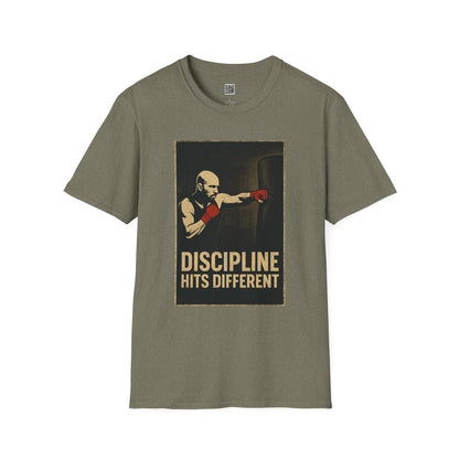 Motivational Unisex Softstyle T-Shirt - 'Discipline Hits Different' - with a Jab