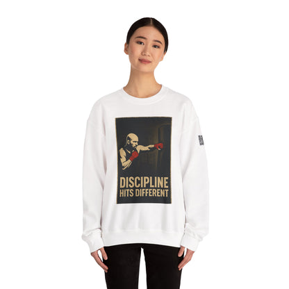 Motivational Sweatshirt - Discipline Hits Different - Unisex Crewneck - Fitness Gift - Workout Apparel - Casual Sport Style - Gym Wear