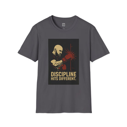 Motivational Unisex Softstyle T-Shirt - 'Discipline Hits Different' - with a Right Hook