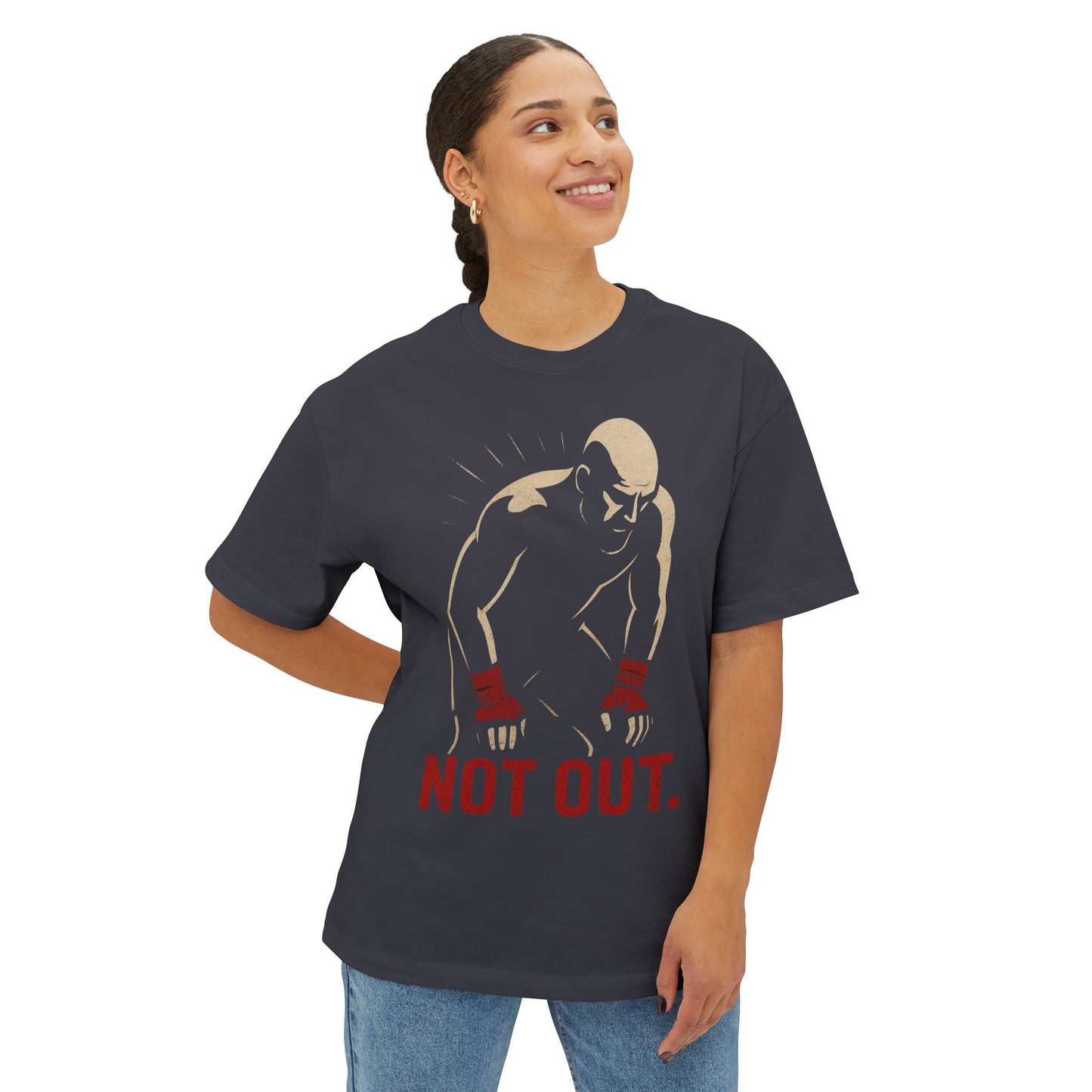 Not Out - Motivational Oversized Tee - Unisex Boxy T-Shirt, Gym Apparel, Fight Wear, Workout Clothing, Inspirational Gift