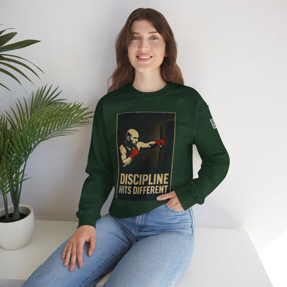Motivational Sweatshirt - Discipline Hits Different - Unisex Crewneck - Fitness Gift - Workout Apparel - Casual Sport Style - Gym Wear