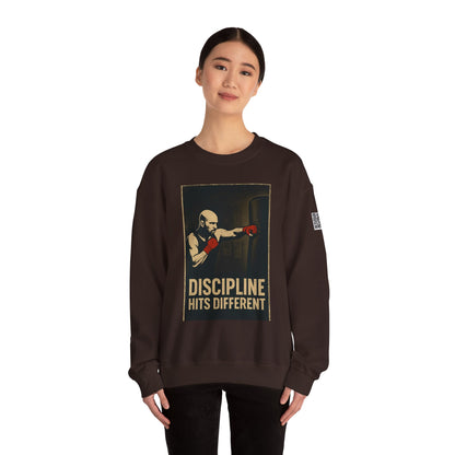 Motivational Sweatshirt - Discipline Hits Different - Unisex Crewneck - Fitness Gift - Workout Apparel - Casual Sport Style - Gym Wear