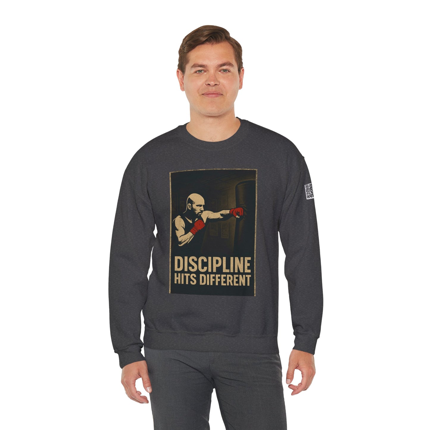 Motivational Sweatshirt - Discipline Hits Different - Unisex Crewneck - Fitness Gift - Workout Apparel - Casual Sport Style - Gym Wear