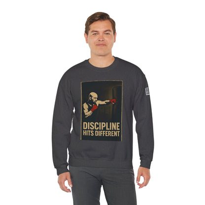 Motivational Sweatshirt - Discipline Hits Different - Unisex Crewneck - Fitness Gift - Workout Apparel - Casual Sport Style - Gym Wear