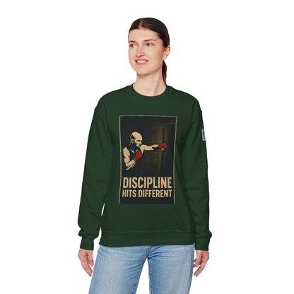 Motivational Sweatshirt - Discipline Hits Different - Unisex Crewneck - Fitness Gift - Workout Apparel - Casual Sport Style - Gym Wear