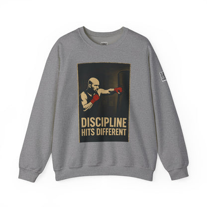 Motivational Sweatshirt - Discipline Hits Different - Unisex Crewneck - Fitness Gift - Workout Apparel - Casual Sport Style - Gym Wear