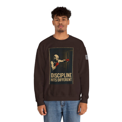 Motivational Sweatshirt - Discipline Hits Different - Unisex Crewneck - Fitness Gift - Workout Apparel - Casual Sport Style - Gym Wear