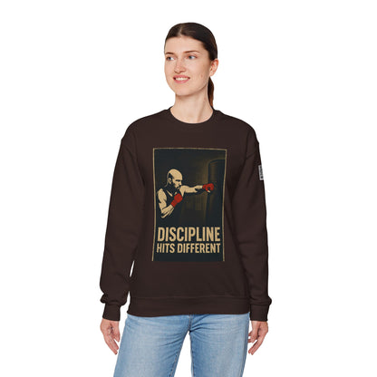 Motivational Sweatshirt - Discipline Hits Different - Unisex Crewneck - Fitness Gift - Workout Apparel - Casual Sport Style - Gym Wear