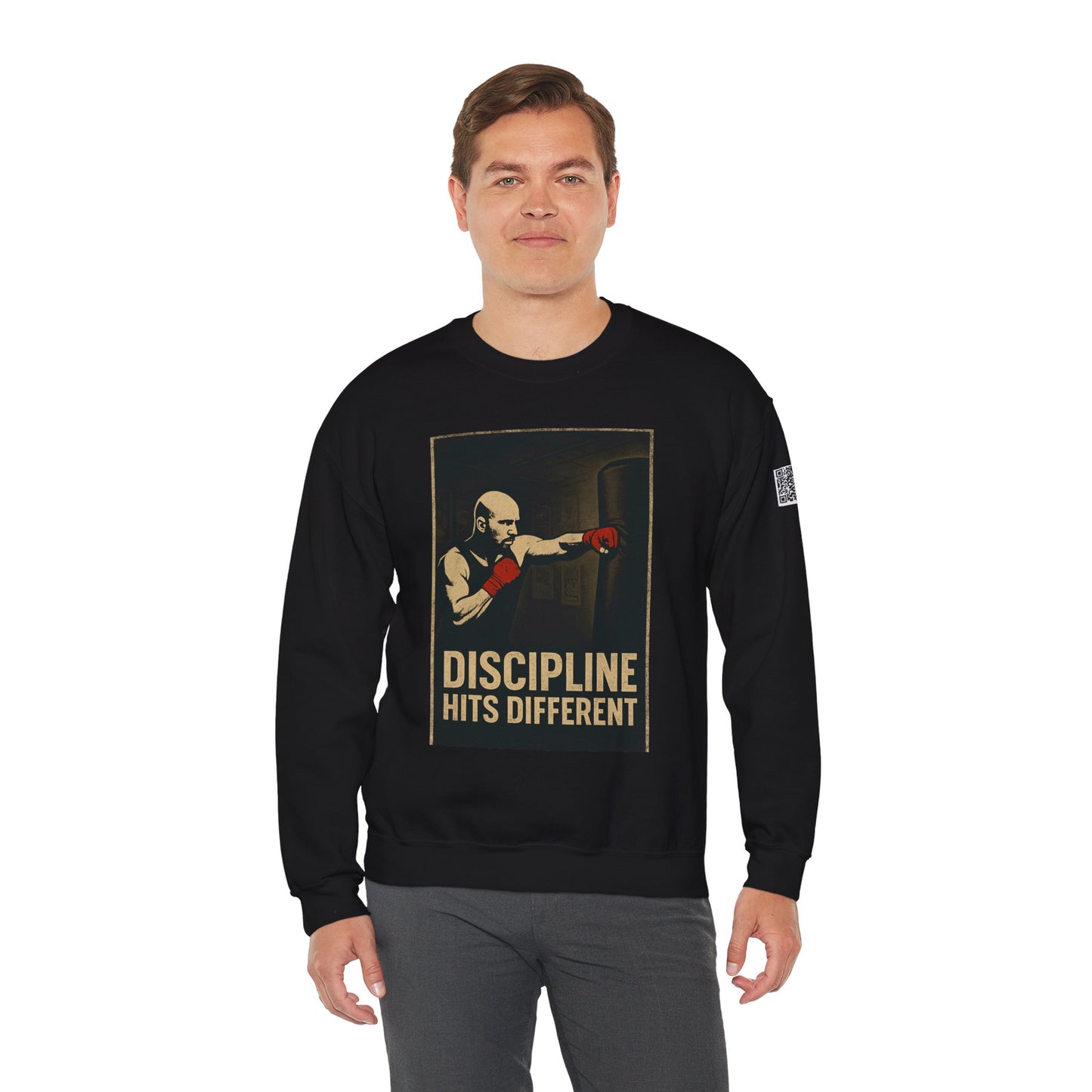 Motivational Sweatshirt - Discipline Hits Different - Unisex Crewneck - Fitness Gift - Workout Apparel - Casual Sport Style - Gym Wear